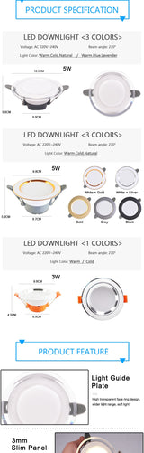 Downlight 3W 5W led Downlight AC220V-240V new six color recessed downlight ceiling Kitchen living room Indoor ceiling spot light