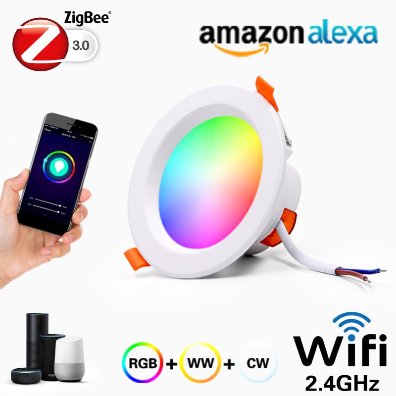 Zigbee LED Smart Downlight Ceiling lights Dimming Round Spot Lighting 7W/9W RGB Warm Cold light Voice control