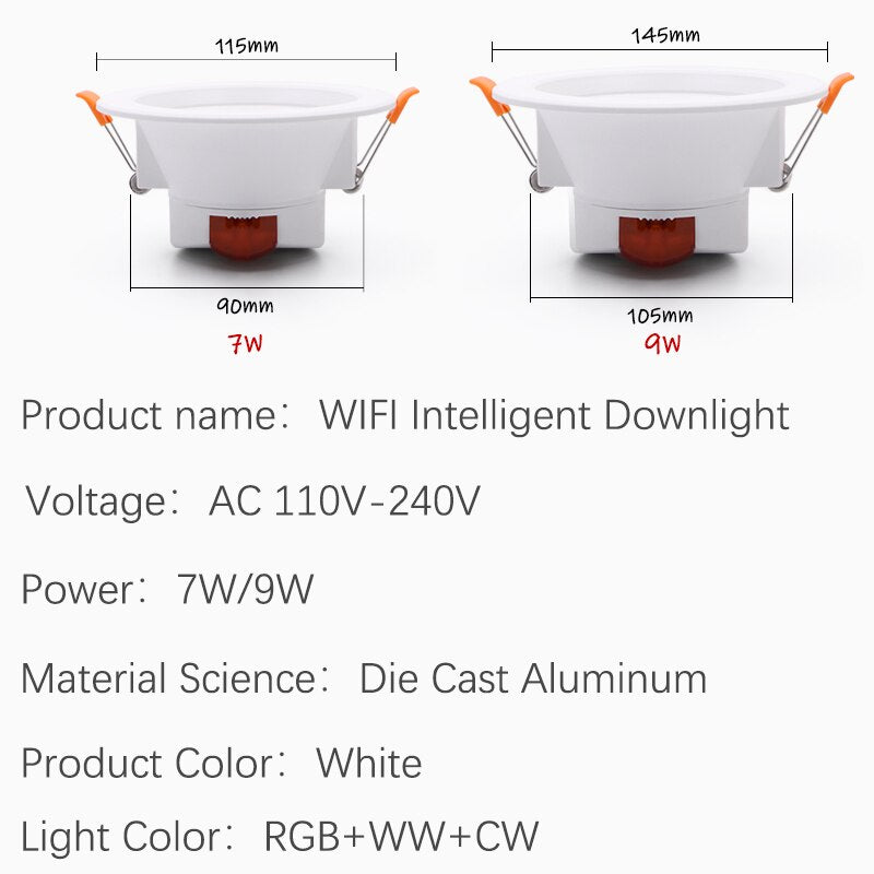 Zigbee LED Smart Downlight Ceiling lights Dimming Round Spot Lighting 7W/9W RGB Warm Cold light Voice control