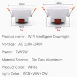 Zigbee LED Smart Downlight Ceiling lights Dimming Round Spot Lighting 7W/9W RGB Warm Cold light Voice control