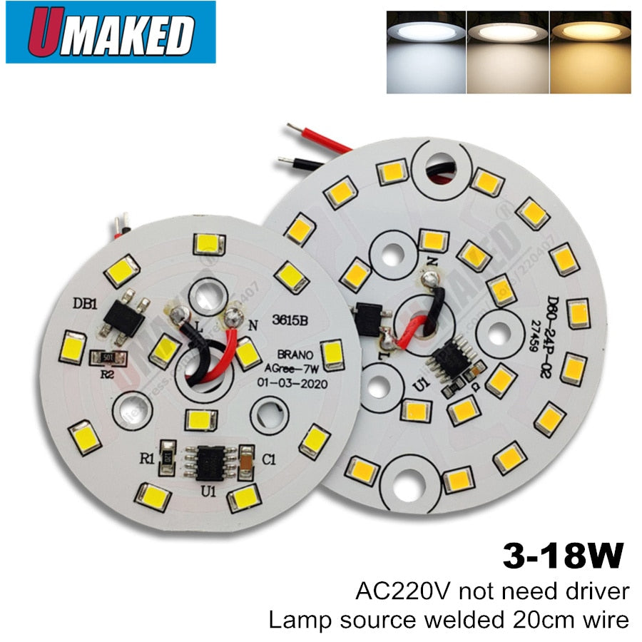 Downlight led pcb smd2835 integrated IC driver, lighting/ lamp source 3W 5W 7W 9W 12W 15W 18w AC 220V for bulb light, downlight Diy