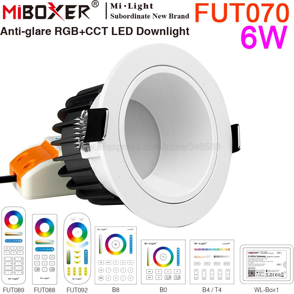 MiBoxer FUT070 6W Anti-glare RGBCCT Adjustable LED Downlight Recessed Ceiling Light AC 110V 220V 2.4G RF Remote WiFi APP Control