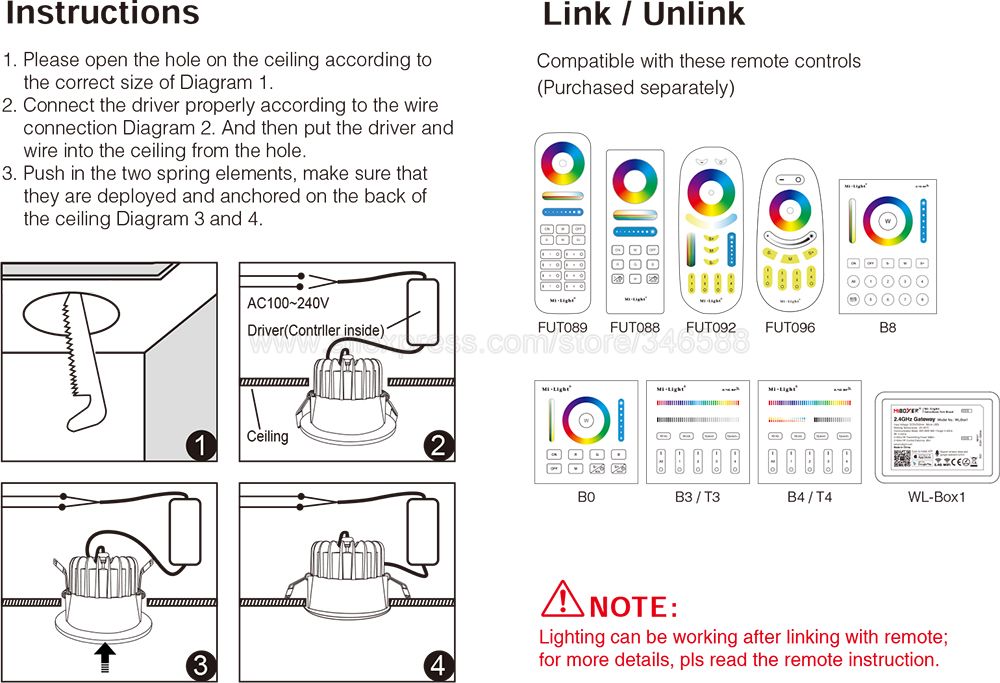 MiBoxer FUT070 6W Anti-glare RGBCCT Adjustable LED Downlight Recessed Ceiling Light AC 110V 220V 2.4G RF Remote WiFi APP Control