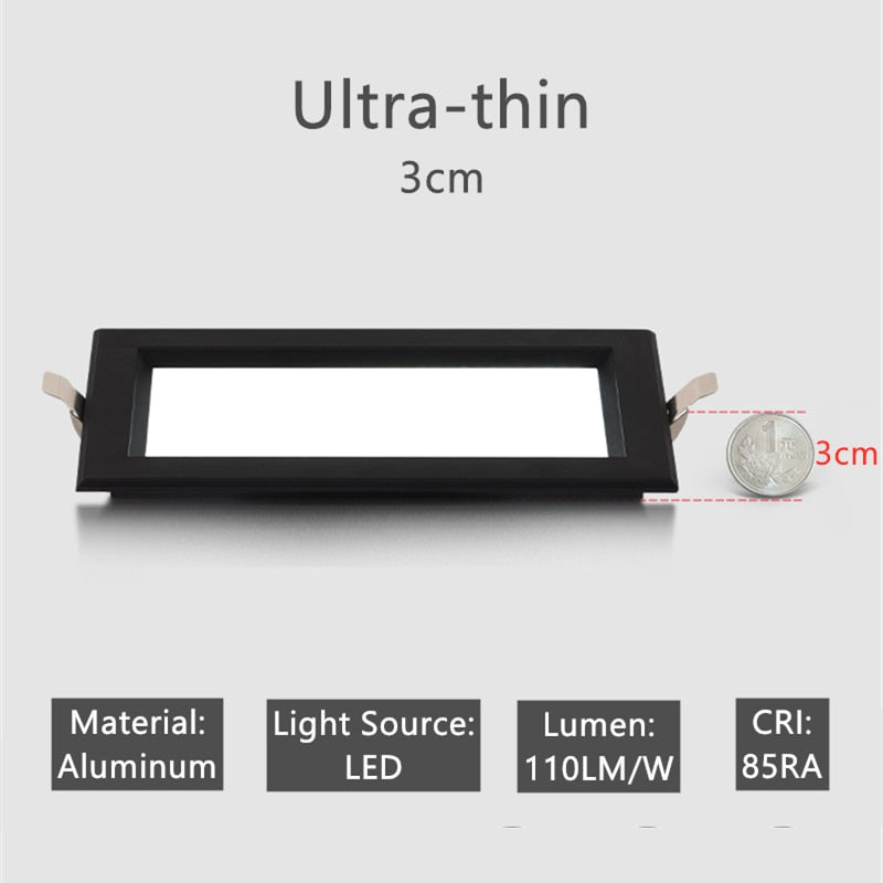 Ultra-thin Anti-Fog LED Panel Lamp Recessed Rectangle Bathroom Ceiling Downlights Corridor Aisle Industrial Grille Spot Lighting