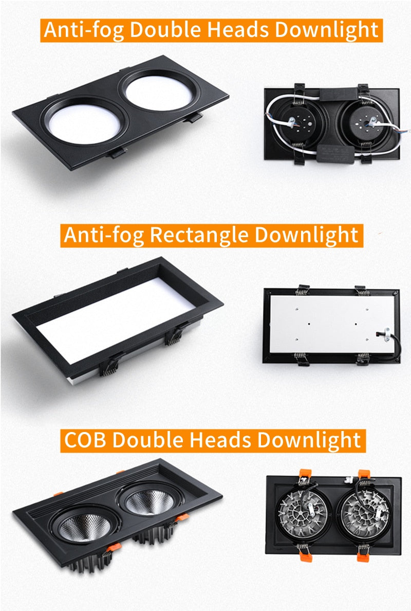 Ultra-thin Anti-Fog LED Panel Lamp Recessed Rectangle Bathroom Ceiling Downlights Corridor Aisle Industrial Grille Spot Lighting