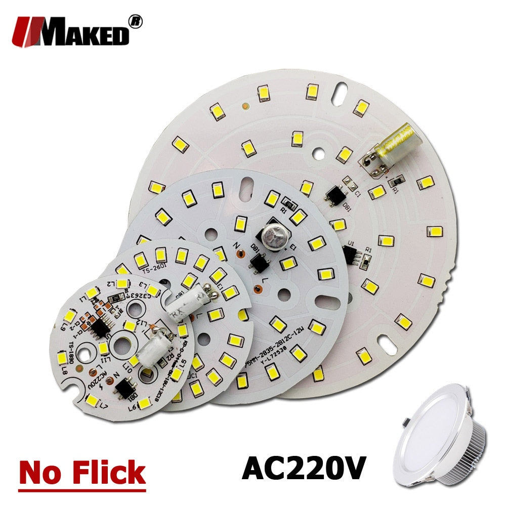 LED Module 5W 7W 9W 12W 15W 18W 10pcs AC220V Downlight PCB Aluminum plate White/Warm SMD2835 Smart IC Driver No Flick Lamp DIY