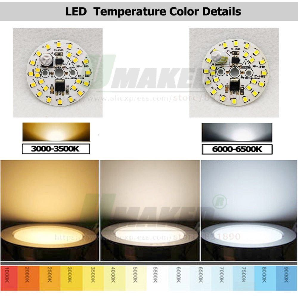 LED Module 5W 7W 9W 12W 15W 18W 10pcs AC220V Downlight PCB Aluminum plate White/Warm SMD2835 Smart IC Driver No Flick Lamp DIY