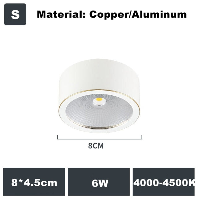 Full Copper Aluminum 220V LED Ceiling Downlight Nordic Hallway Corridor Porch Surface Mounted Brass 6W 8W 10W Spot Light Fixture