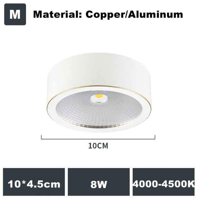 Full Copper Aluminum 220V LED Ceiling Downlight Nordic Hallway Corridor Porch Surface Mounted Brass 6W 8W 10W Spot Light Fixture