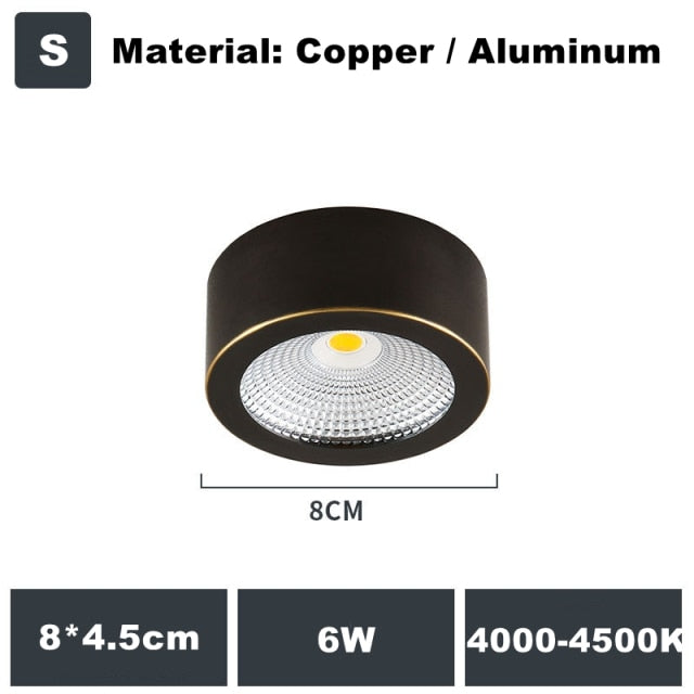 Full Copper Aluminum 220V LED Ceiling Downlight Nordic Hallway Corridor Porch Surface Mounted Brass 6W 8W 10W Spot Light Fixture