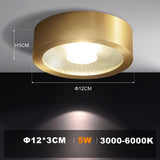 Full Copper Aluminum 220V LED Ceiling Downlight Nordic Hallway Corridor Porch Surface Mounted Brass 6W 8W 10W Spot Light Fixture