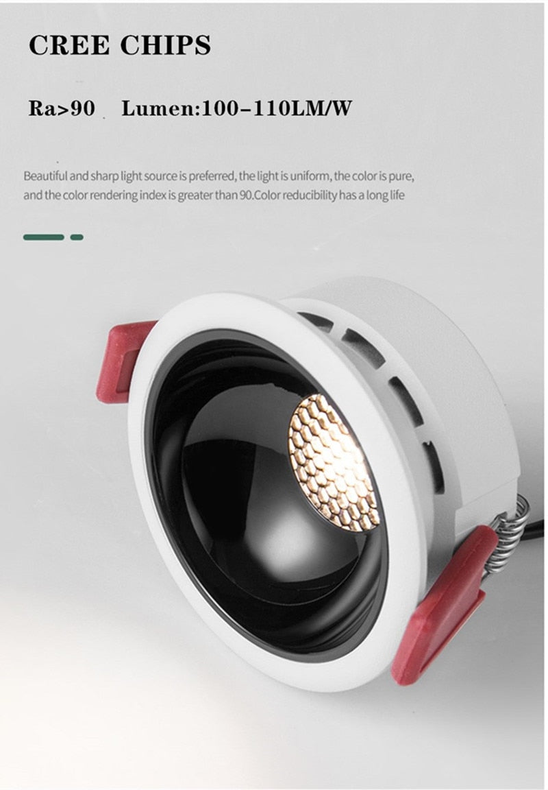 Dimmable Recessed Anti Glare COB LED Downlights 9W/12W/15W/18W/20W Ceiling Spot Lights AC90~260V Background Lamp Indoor Lighting