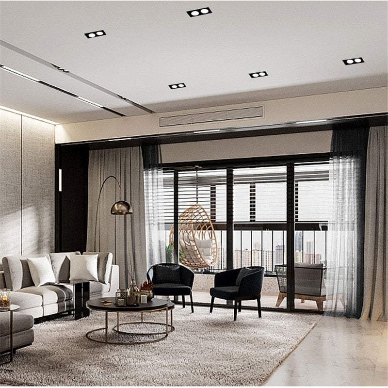 Anti-glare Double Square Dimmable LED Downlight COB Recessed LED Ceiling Lamp Spot Light 20w 24W 30W AC85-265V Indoor Lighting