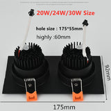 Anti-glare Double Square Dimmable LED Downlight COB Recessed LED Ceiling Lamp Spot Light 20w 24W 30W AC85-265V Indoor Lighting