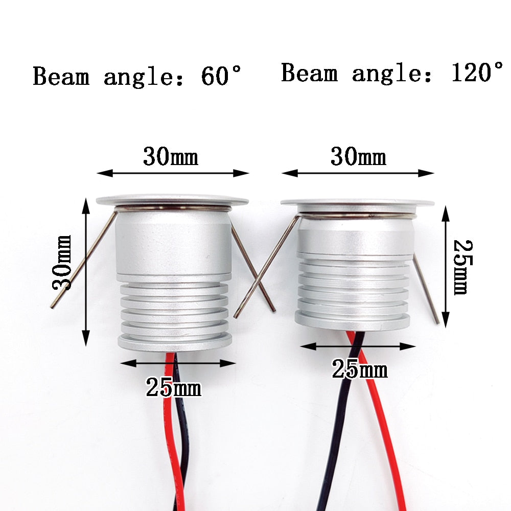 Mini LED Downlight IP65 Dimmable Spotlight 1W 12V Ceiling Lighting Recessed Bedroom Spot Light 25mm cutout Kitchen Cabinet Light