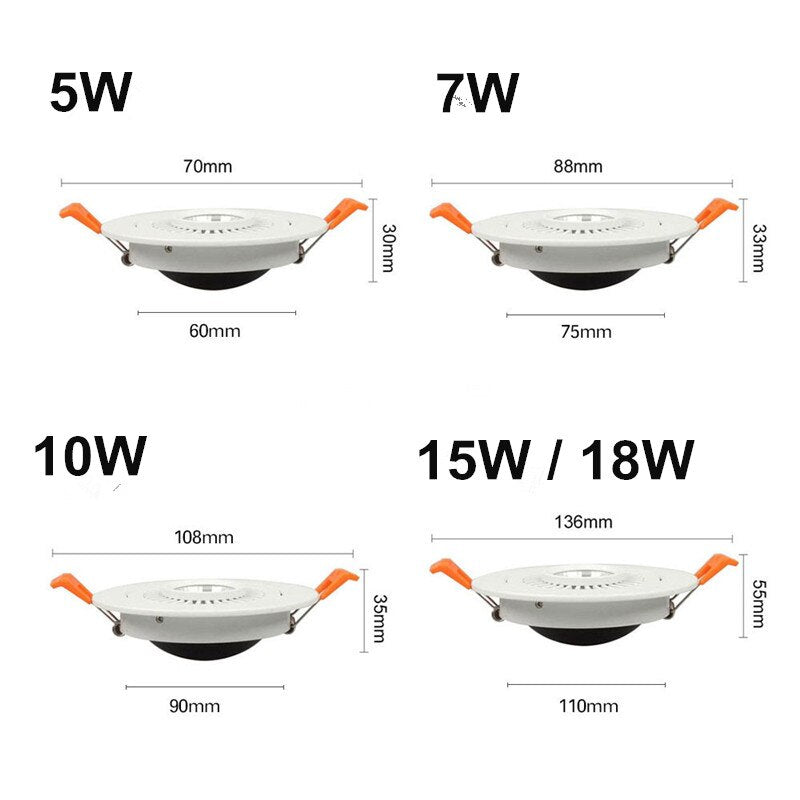Dimmable 360° Rotatable LED Ceiling Spot Light 5W 7W 10W 15W Round LED Recessed Downlight with AC 85-265V + LED Driver