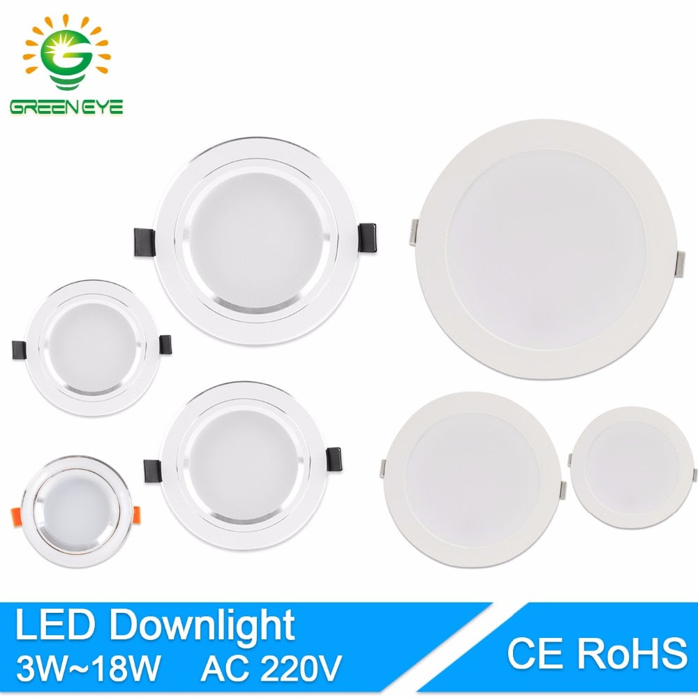 GreenEye Ultra Bright Round LED Downlight 5W 10W 15W Aluminum Bombillas AC 220V LED Down Light Ceiling Recessed Spot Light