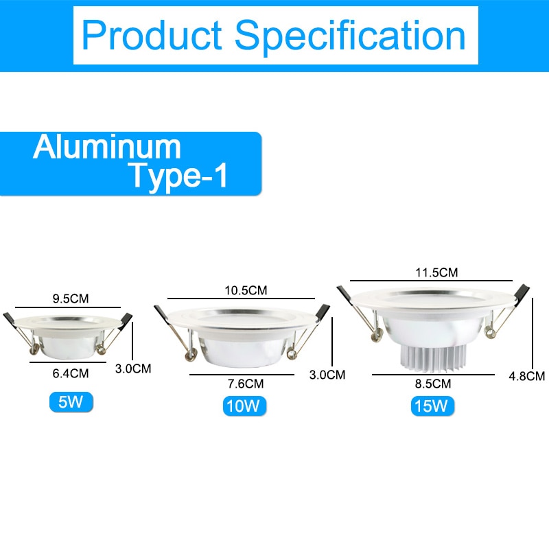 GreenEye Ultra Bright Round LED Downlight 5W 10W 15W Aluminum Bombillas AC 220V LED Down Light Ceiling Recessed Spot Light