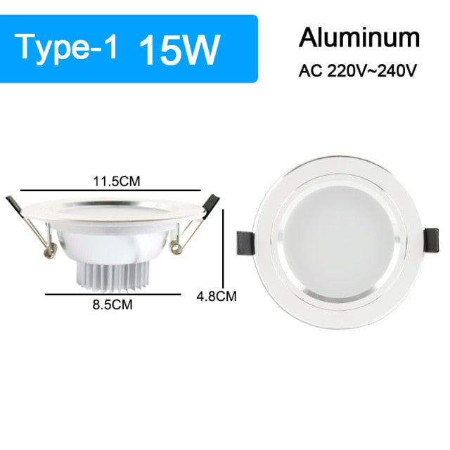 GreenEye Ultra Bright Round LED Downlight 5W 10W 15W Aluminum Bombillas AC 220V LED Down Light Ceiling Recessed Spot Light