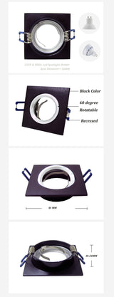 NEW Black Square Recessed LED Ceiling Light Adjustable Frame for MR16 GU10 Bulb Downlight Holder