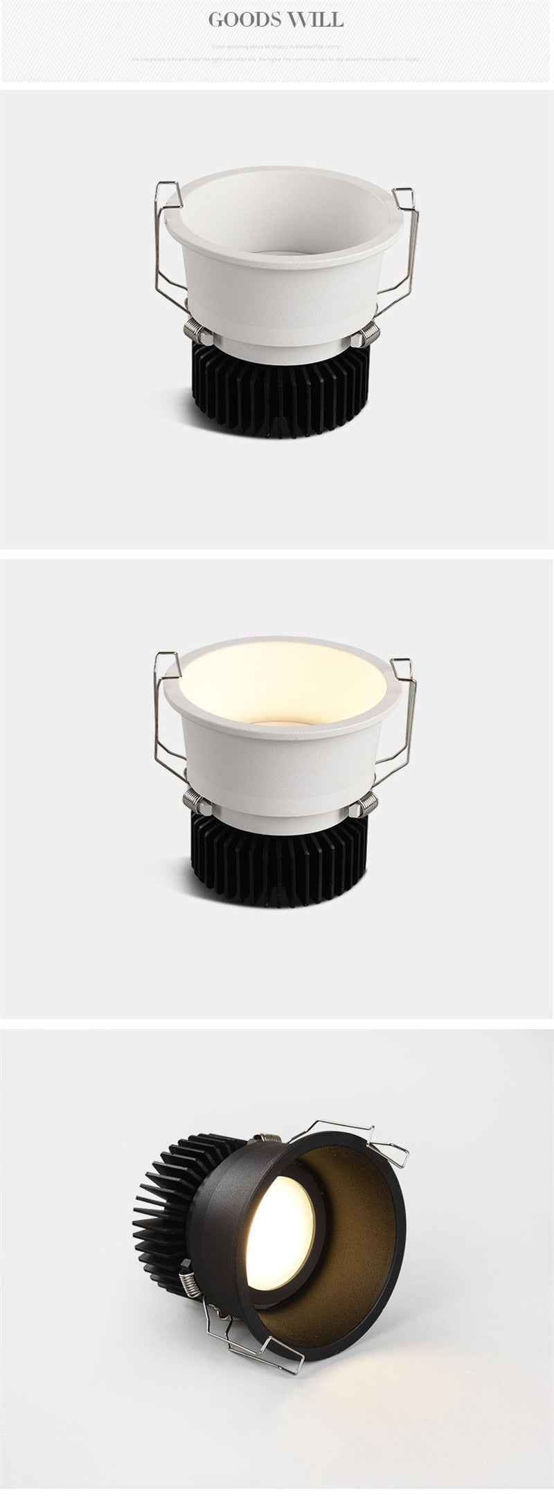 Round Recessed Ceiling Spotlight Dimmable 110V 220V LED COB Downlight With Drive 7W 12W 20W 24W 38° Lamp For Indoor Lighting