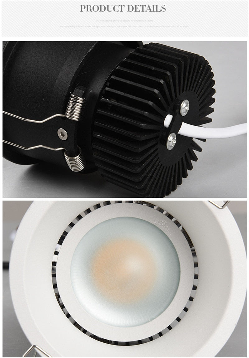 Round Recessed Ceiling Spotlight Dimmable 110V 220V LED COB Downlight With Drive 7W 12W 20W 24W 38° Lamp For Indoor Lighting