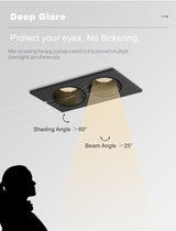 DBF Angle Adjust Square Anti-Glare LED Recessed Downlight 14W 24W 30W Honeycomb Nest Len Ceiling Spot Light Kitchen Living Room