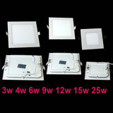 Ultra thin Dimmable 3W 6W 9W 12W 15W 25W LED downlight Square LED panel / Downlight luminaire Ceiling Recessed AC85-265V+Driver
