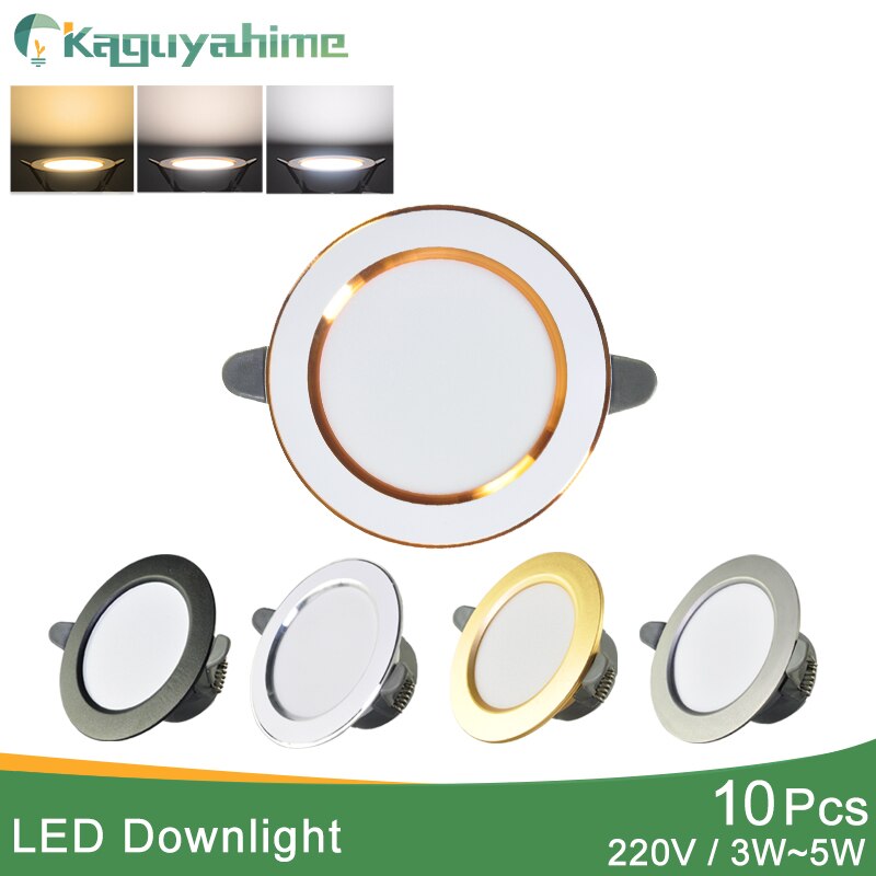 Kaguyahime 10pcs LED Downlight LED Spot Light 3000k 4500K 6000K 3W 5W AC 220V 240V LED Panel Lamp Round Recessed Spot Lighting