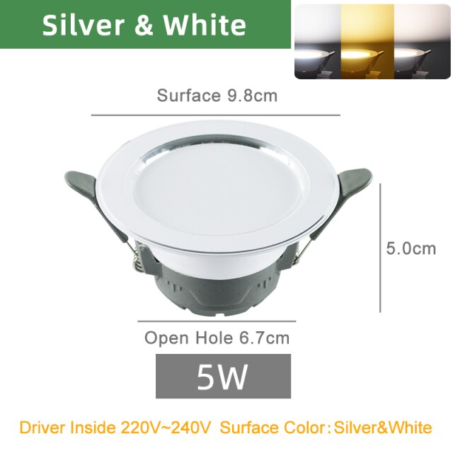 Kaguyahime 10pcs LED Downlight LED Spot Light 3000k 4500K 6000K 3W 5W AC 220V 240V LED Panel Lamp Round Recessed Spot Lighting