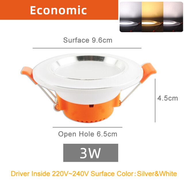 Kaguyahime 10pcs LED Downlight LED Spot Light 3000k 4500K 6000K 3W 5W AC 220V 240V LED Panel Lamp Round Recessed Spot Lighting