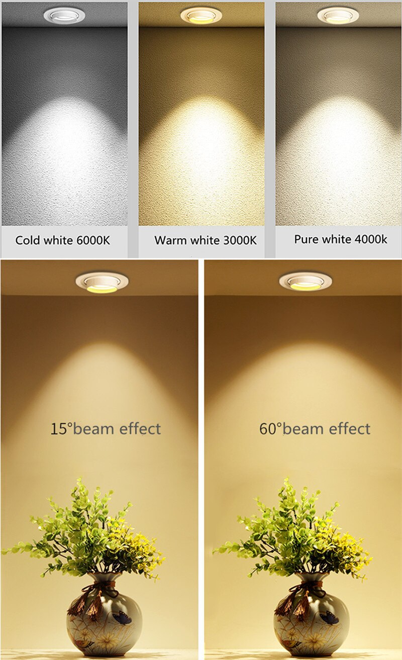 Recessed Dimmable COB LED Downlights 7W 12W 15W 18W 20W 24W LED Ceiling Lamps AC85~265V LED Spotlights Indoor Lighting