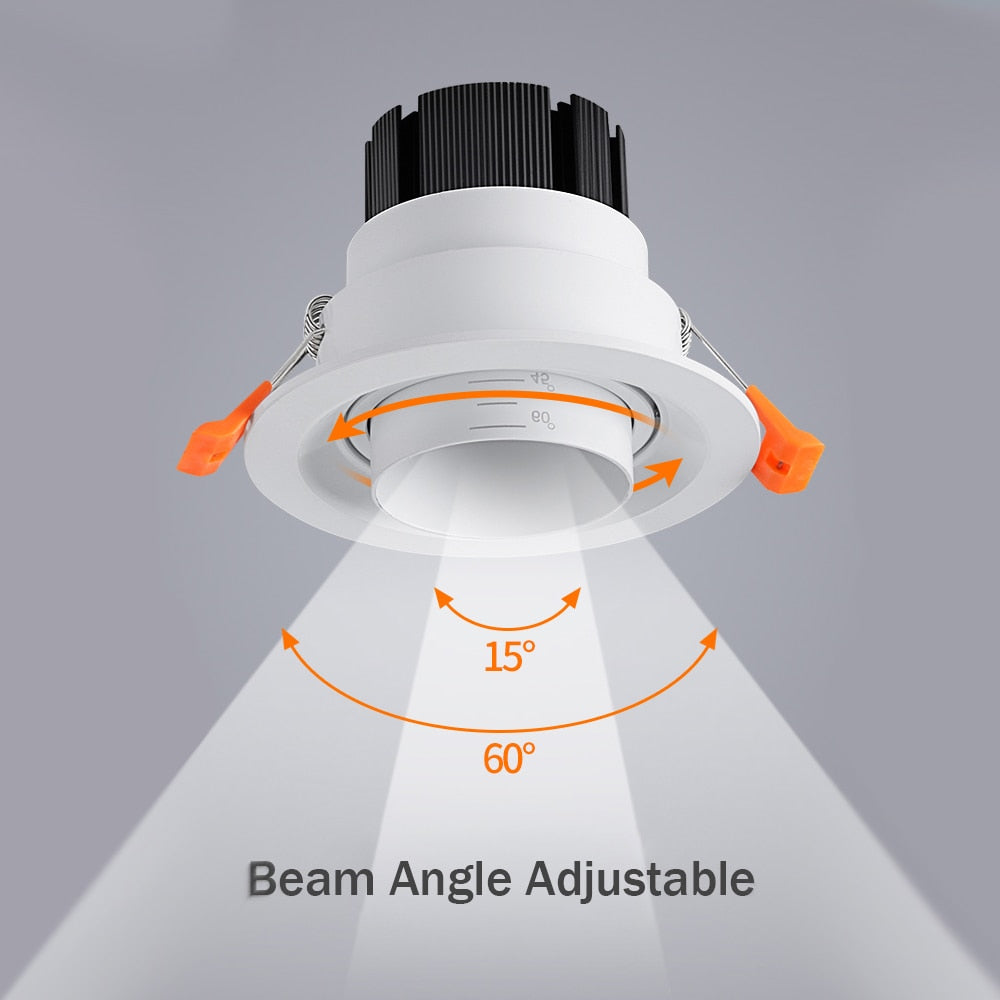 Beam Angle Adjustable 15/45/60 Degrees LED COB Recessed Downlight 5W 10W 15W LED Ceiling Spot Light for Picture Background
