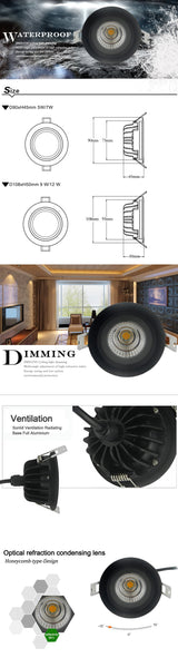 Dimmable Waterproof Led Down light COB Ceiling Spot Light 5w 7w 9w 12w ceiling recessed Lights Warm Cool White Indoor Lighting