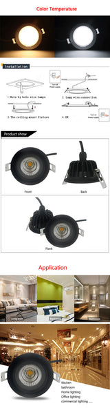 Dimmable Waterproof Led Down light COB Ceiling Spot Light 5w 7w 9w 12w ceiling recessed Lights Warm Cool White Indoor Lighting