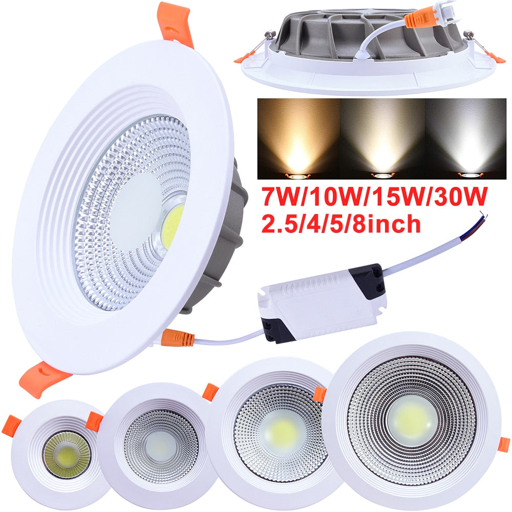 LED Recessed Downlight 7W 10W 15W 30W LED COB Ceiling Lamp AC85-265V Spot Light Bedroom Decor Indoor Lighting lampara led D30