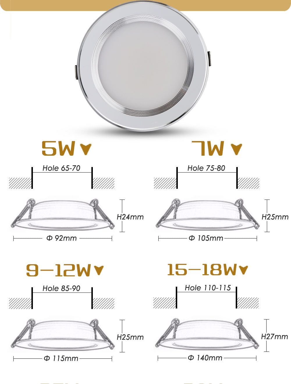 LED Waterproof IP65 AC 220V 1pcs 5W 7W 9W 12W 15W 30W Driverless dimmable LED down light SMD 5630/5730 LED downlight
