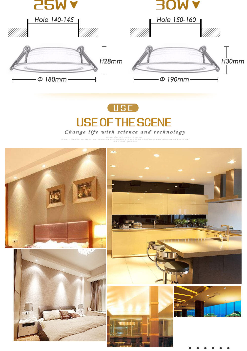 LED Waterproof IP65 AC 220V 1pcs 5W 7W 9W 12W 15W 30W Driverless dimmable LED down light SMD 5630/5730 LED downlight