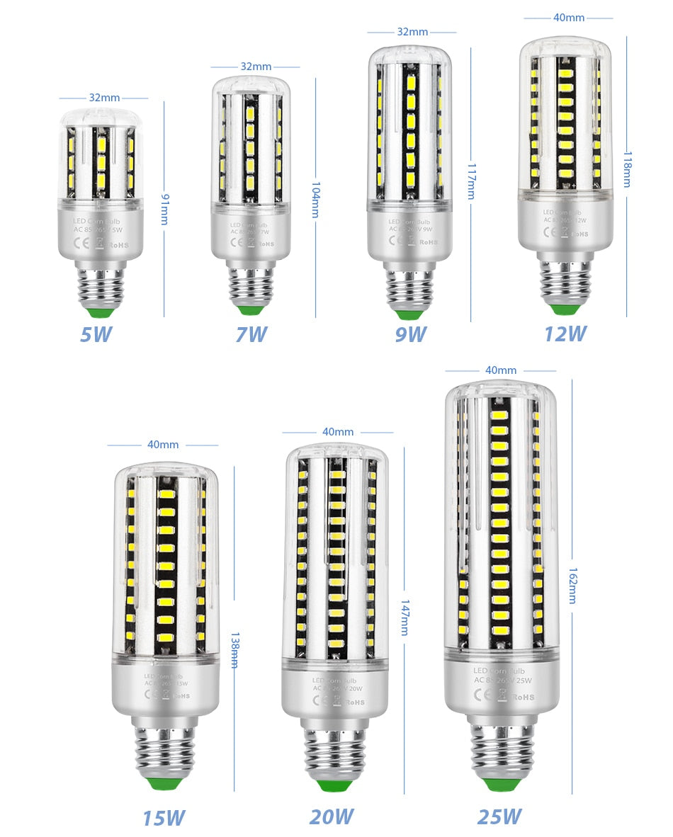 E27 Led Bulb 25W Corn Lights E14 LED Lampada AC 85-265V Indoor Lighting LED 220V Lamp Bulb SMD 5736 Downlight Super Bright Light