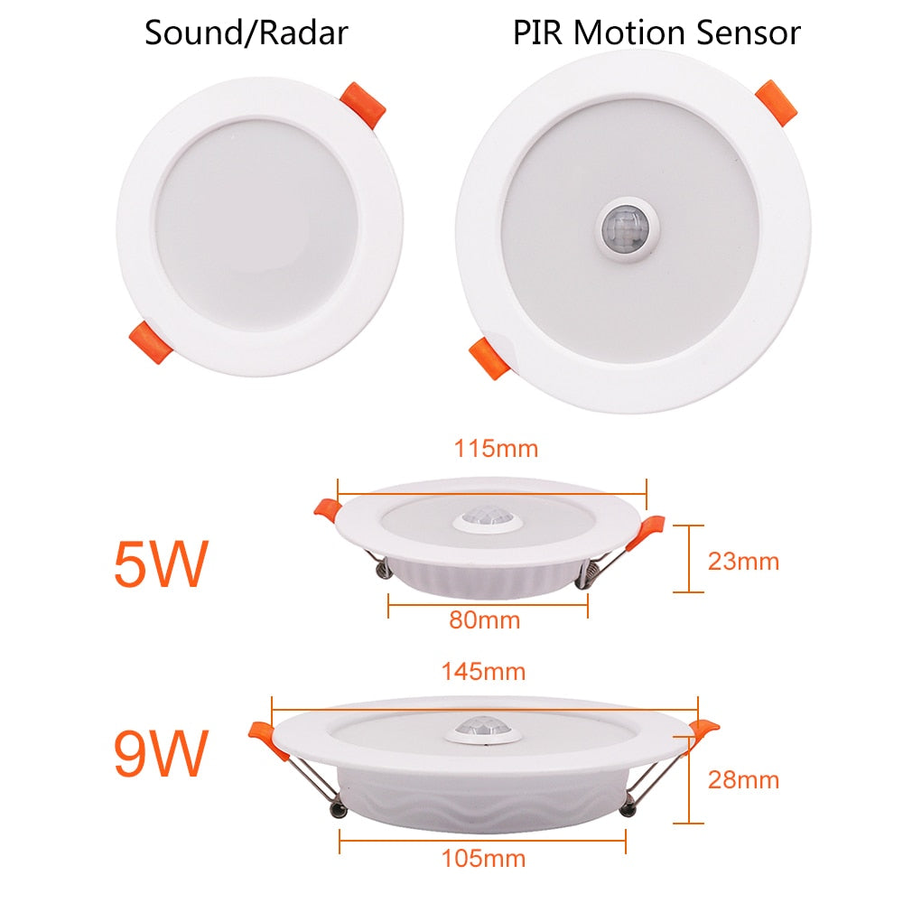 Led Downlight 220V Ceiling Light 3W 5W 9W 18W PIR Motion Sensor Recessed Down light Round Led Panel Light Spotlight Indoor Light