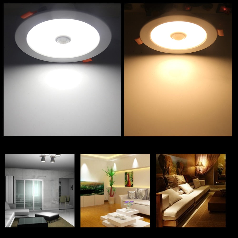 Led Downlight 220V Ceiling Light 3W 5W 9W 18W PIR Motion Sensor Recessed Down light Round Led Panel Light Spotlight Indoor Light