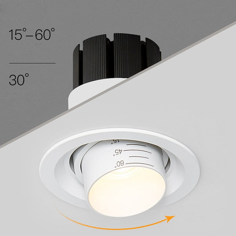 Beam Angle Adjustable 15/45/60 Degrees LED COB Recessed Downlight 7W 12W 15W 20W LED Ceiling Spot Light for Picture Background