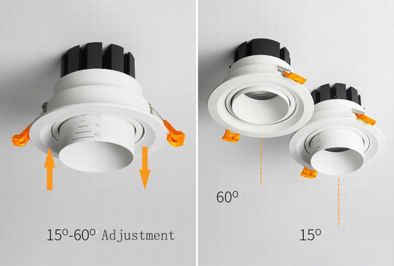 Beam Angle Adjustable 15/45/60 Degrees LED COB Recessed Downlight 7W 12W 15W 20W LED Ceiling Spot Light for Picture Background