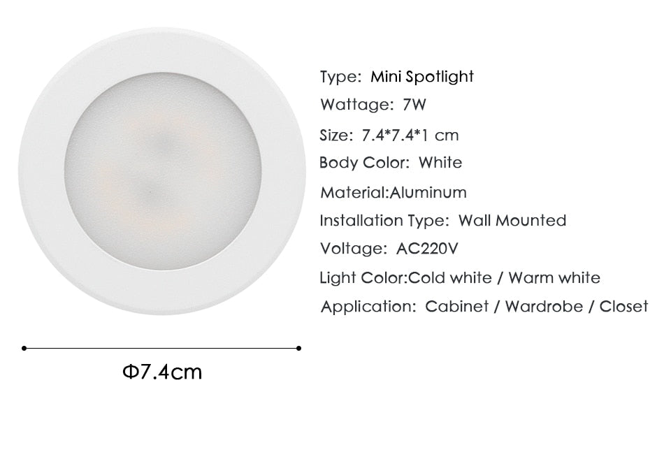 LED Downlight Mini Spot light Wall Surface Mounted Lamp 3W 5W 7W Panel Light Home Decor Cabinet Closet Indoor Lighting 220V 240V