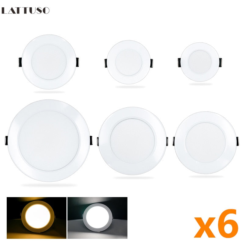 Led Downlights 220V 6pcs/lot Ceiling Light 3W 5W 7W Recessed Down Light Round Panel Light 9W 12W 15W Spotlight Indoor Lighting