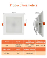 Benexmart Zigbee 3.0 LED Downlight Smart Recessed Ceiling Light RGBCW 15w Tuya Smartthings App Alexa Google Home Voice Control