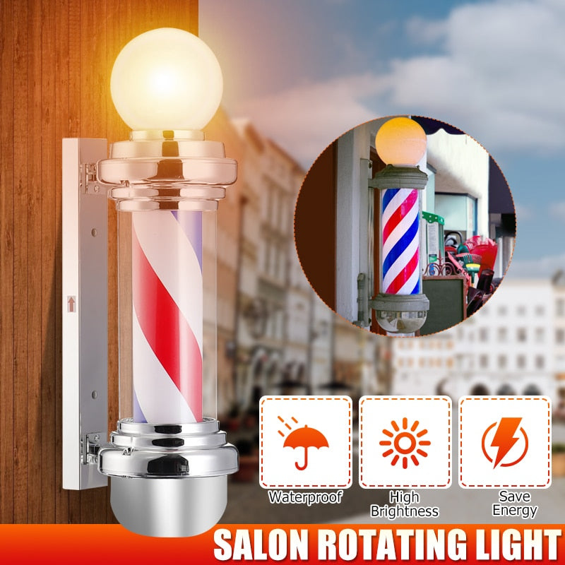 Barber Shop Pole Rotating Lighting Red White Blue Stripe Rotating Light Stripes Sign Hair Wall Hanging LED Downlights 75cm