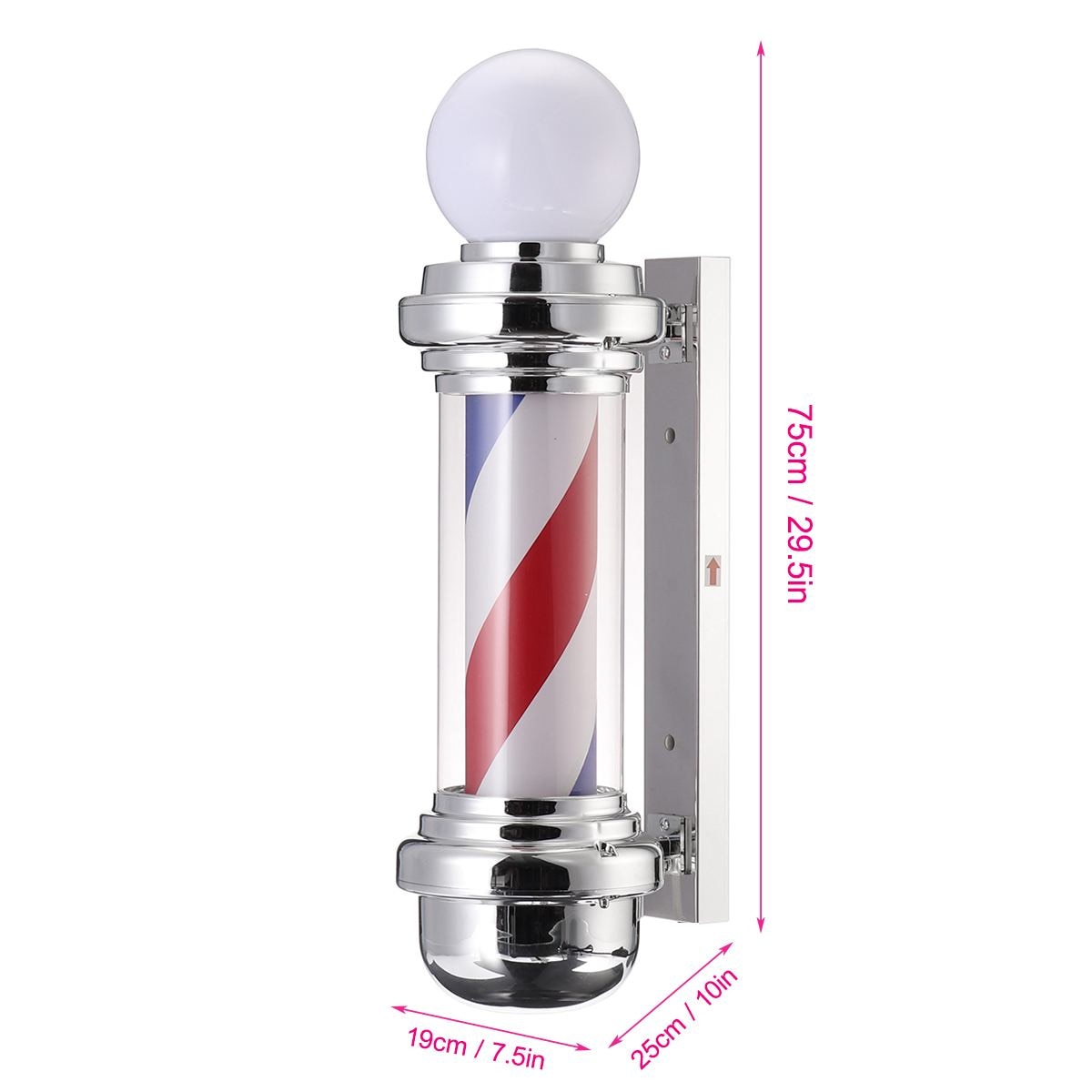 Barber Shop Pole Rotating Lighting Red White Blue Stripe Rotating Light Stripes Sign Hair Wall Hanging LED Downlights 75cm