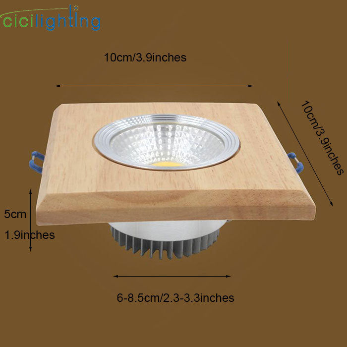 Square Solid Wood led Downlight, Modern 3W 5W led Recessed Ceiling Spotlights Industrial Office Ceilling Lamp Home Cabinet Light