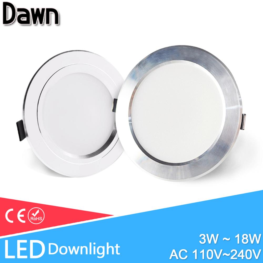 LED Downlight 110V 220V 3W-18W AC85~240V Silver White Ultra Thin Bright Round LED Ceiling Recessed Spot Down Light